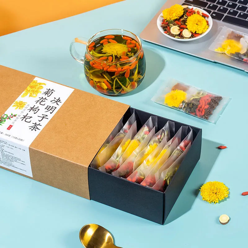 Honeysuckle, Chrysanthemum, Wolfberry and Cassia Seed Tea, Cooling Flower Tea for Clearing Heat in Summer, and Health-preserving Combination Tea Bags for Autumn and Winter