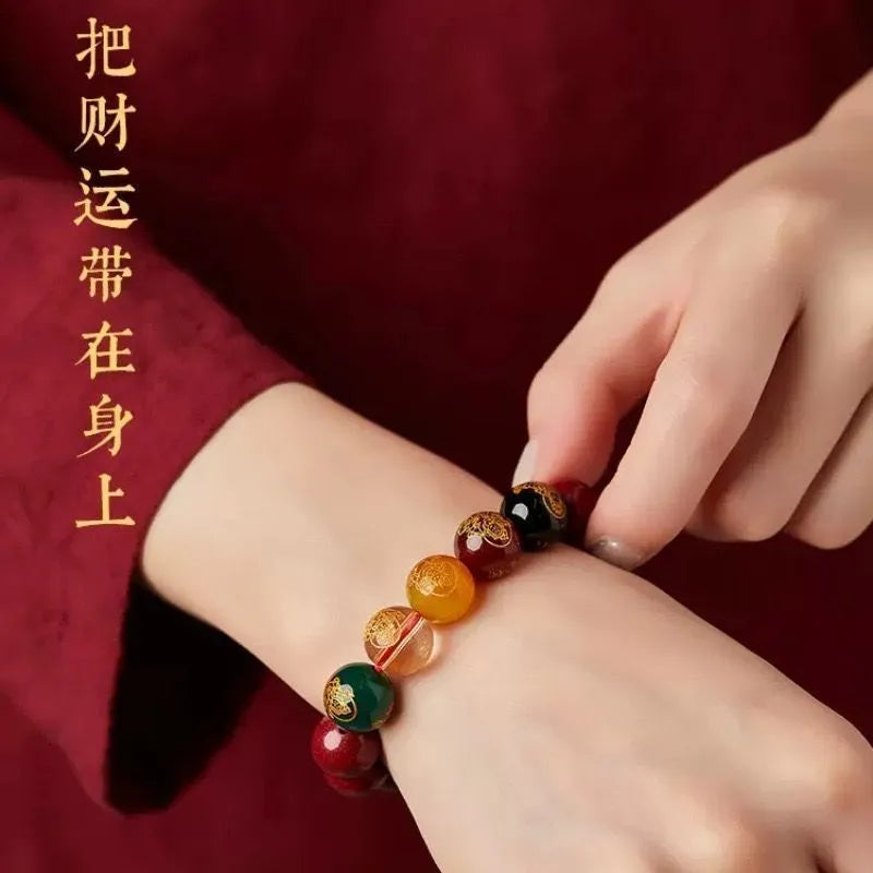 Five-way God of Wealth Cinnabar Bracelet with Prayed-for Luck, Natural and Authentic Pixiu, Recommended for Men and Women's Accessory Bracelet in the Year of One's Zodiac Animal Ornaments
