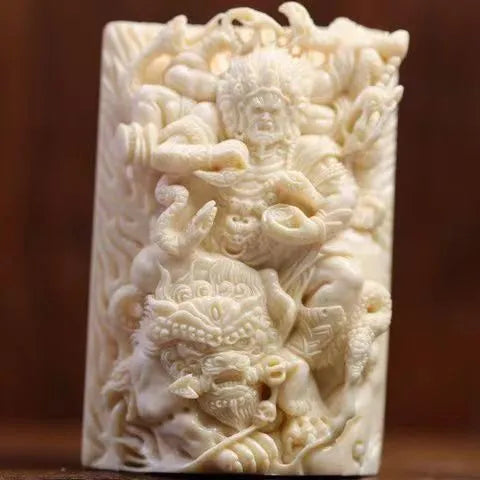 Mammoth Ivory Pendant with the Statue of Acala and Nine Dragons Design