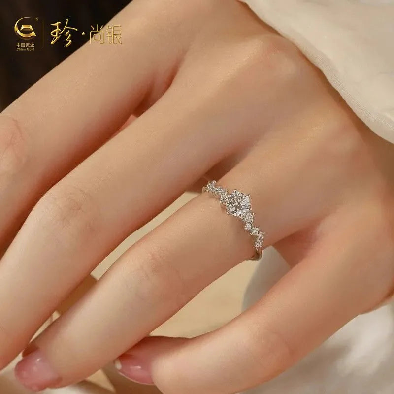 Zhenshangyin 925 Sterling Silver Moissanite Ring for Women, a Wedding Proposal Ring and a Gift for Goddess Festival