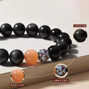 Natural Obsidian Meditation Bracelet, Lotus Beaded Bracelet, Buddhist Beads, Beads Stringing Ornaments, Gifts, Hand Accessories for Men and Women Ornaments